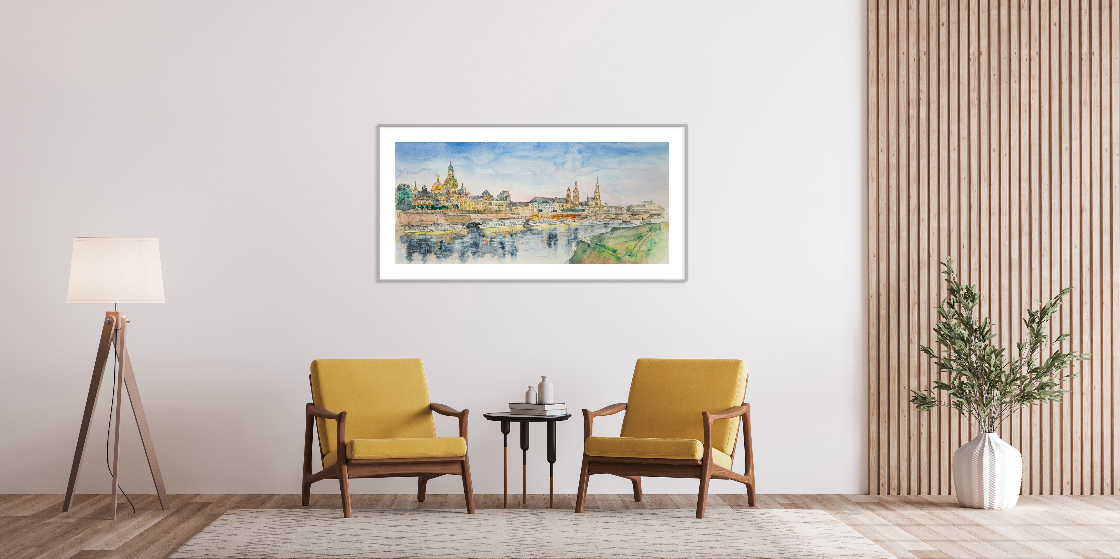 Dresden Panorama Kunstdruck – Brühlsche Terrasse | Aquarell | 100 × 50 cm | limitiert & signiert