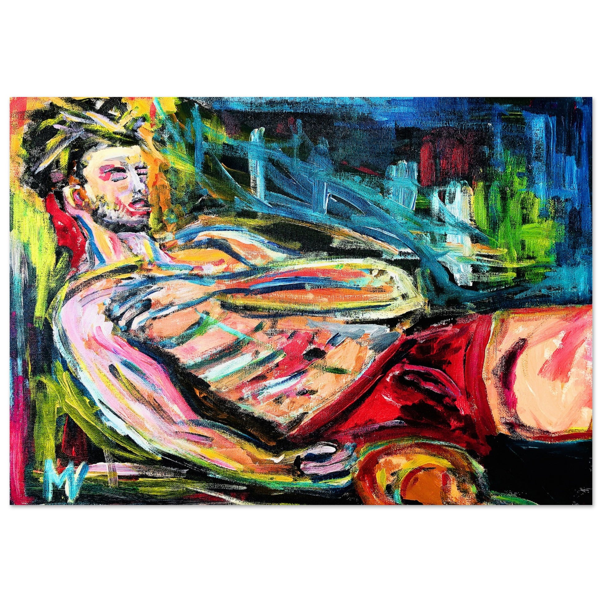 Das Kunstwerk zeigt einen Träumer in leuchtenden Farben