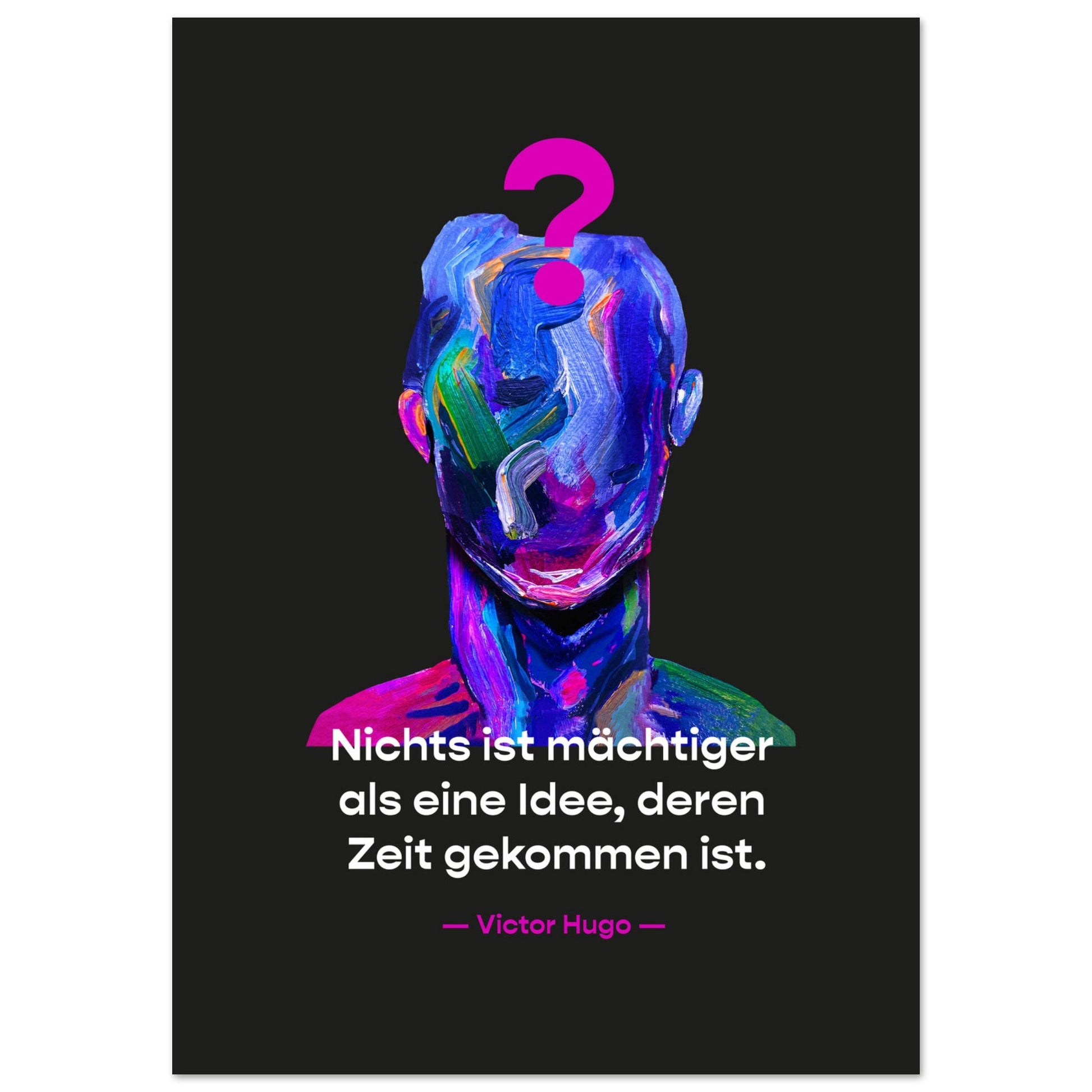 Kunstdruck mit Zitat von Victor Hugo auf schwarzem Font