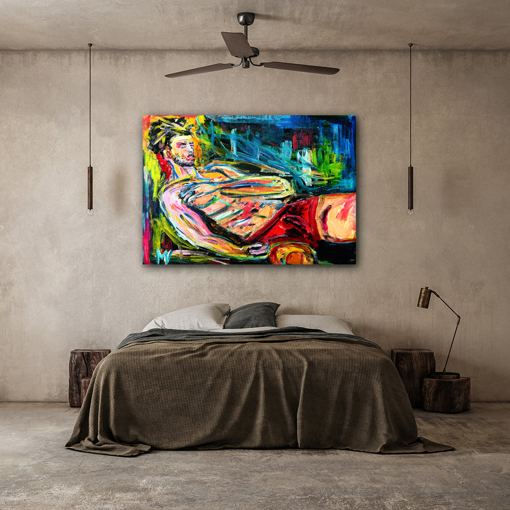 Das Kunstwerk zeigt einen Träumer in leuchtenden Farben
