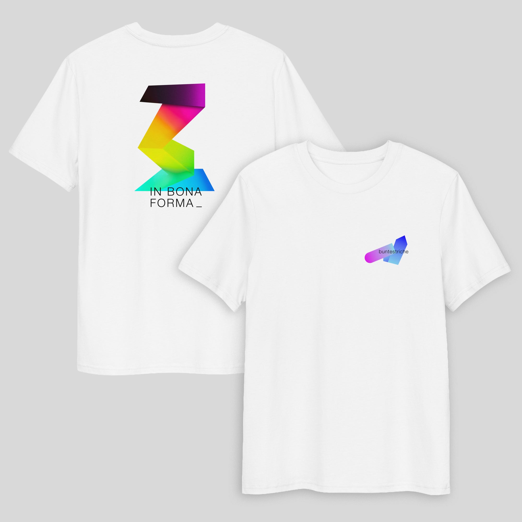Unisex Hoodie „IN BONA FORMA“ aus Baumwollmischung – Front und Back Ansicht mit farbiger geometrischer Grafik