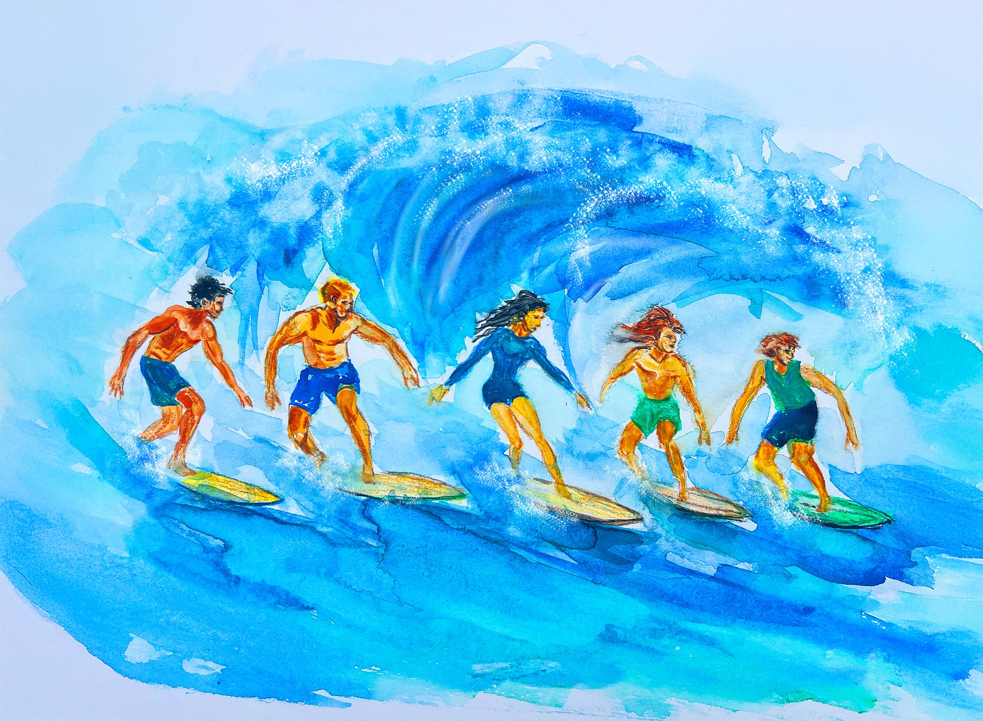 Unisex T-Shirt aus 100 % Bio-Baumwolle mit Aquarellmotiv „Surfer“