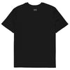 Scharzes Bio-Unisex-T-Shirt mit buntestriche-Logo auf der Rückseite