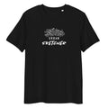 Schwarzes Bio-Unisex-T-Shirt mit stilisierten Aufdruck, welcher Stifte und den Schriftzug Urban Sketcher abbildet 