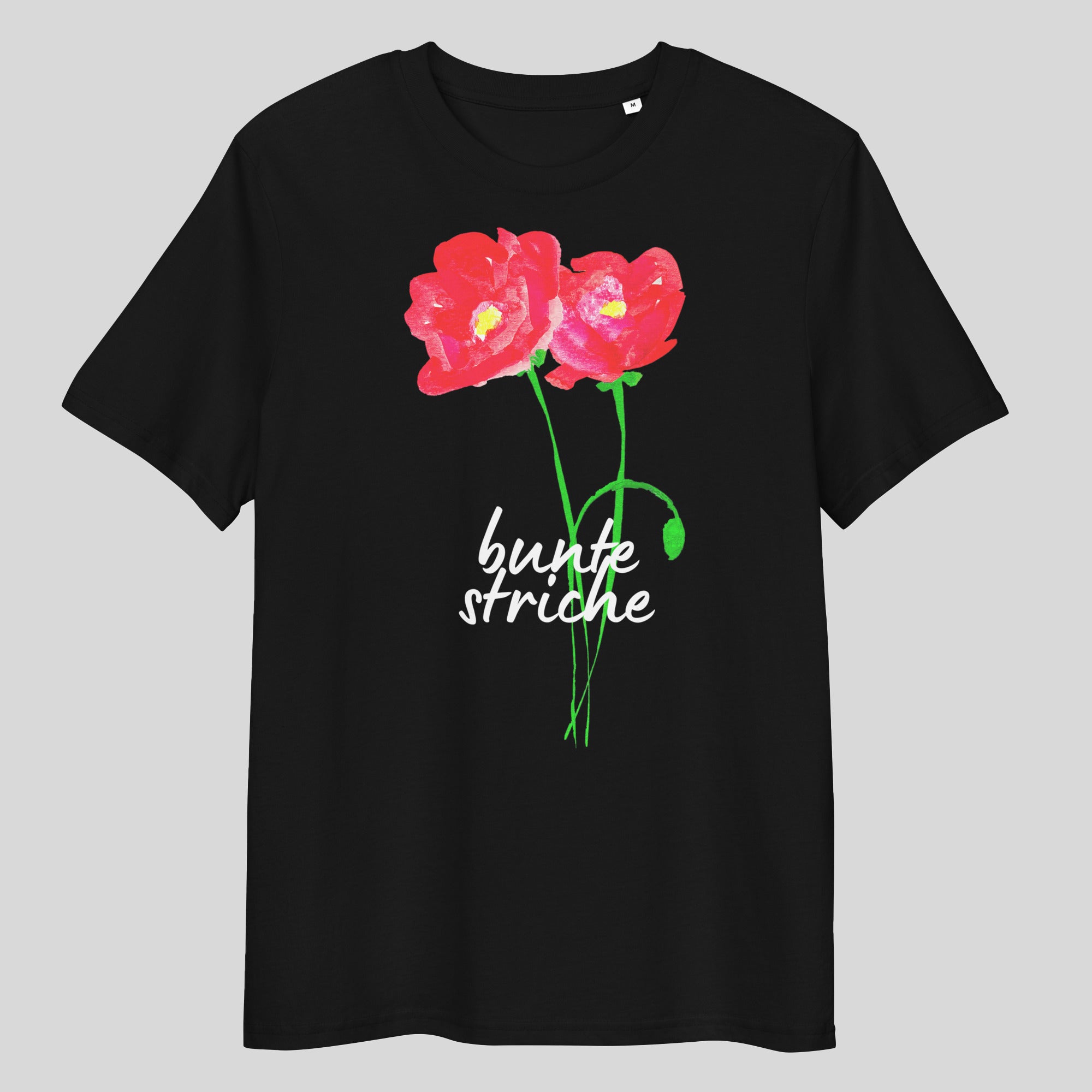 Schwarzes Mohnblumen T-Shirt aus Bio-Baumwolle – nachhaltige Mode für den Sommer