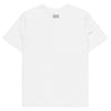 Weißes Bio-Unisex-T-Shirt mit buntestriche-Logo auf der Rückseite