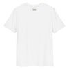 Weißes Bio-Unisex-T-Shirt mit buntestriche-Logo auf der Rückseite